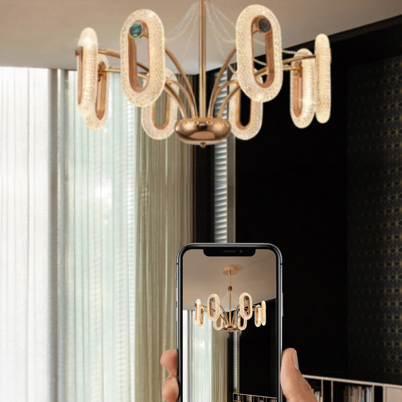 Postmoderne LED Chandelier de forme ovale Lampe de suspension avec des perles de cristal