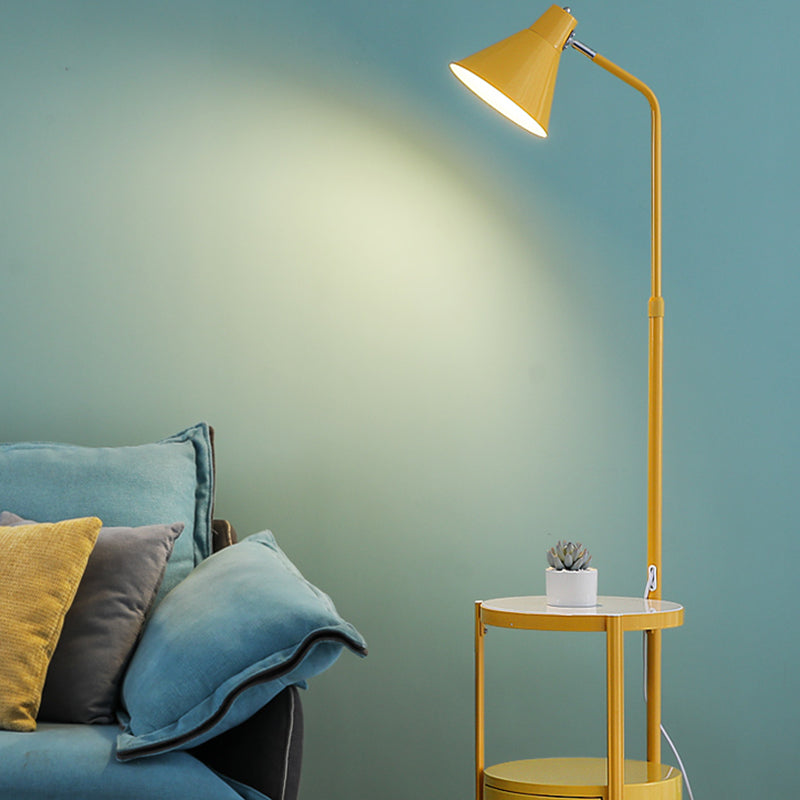 Modern Metal Floor Reading Lamp Cone 1-Light Floor Light with Drawer for Living Room