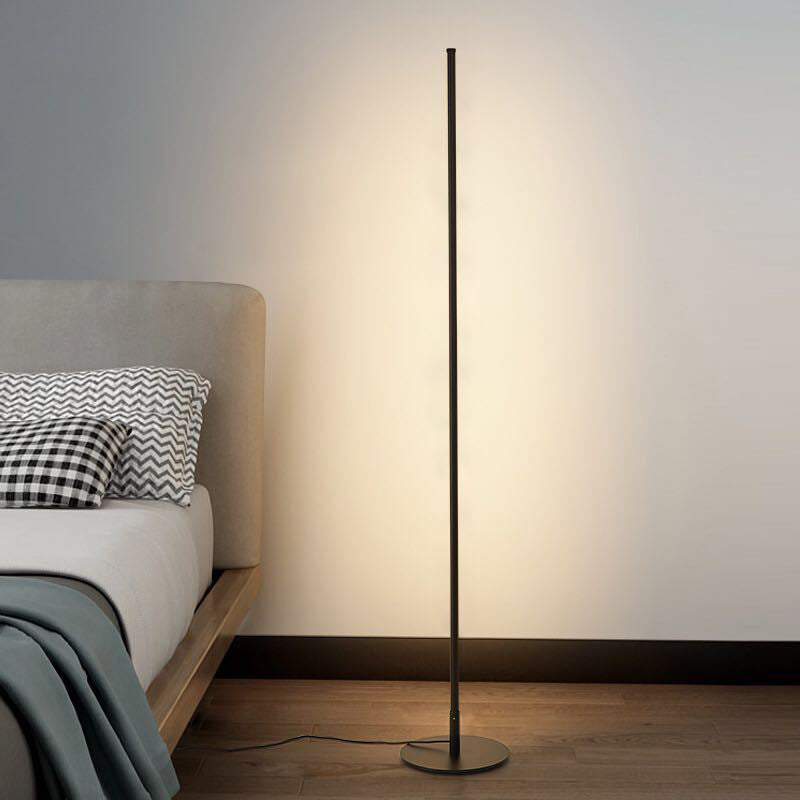 Simple Linear Floor Lamp Metallic Bedroom LED Standing Lamp Fixture