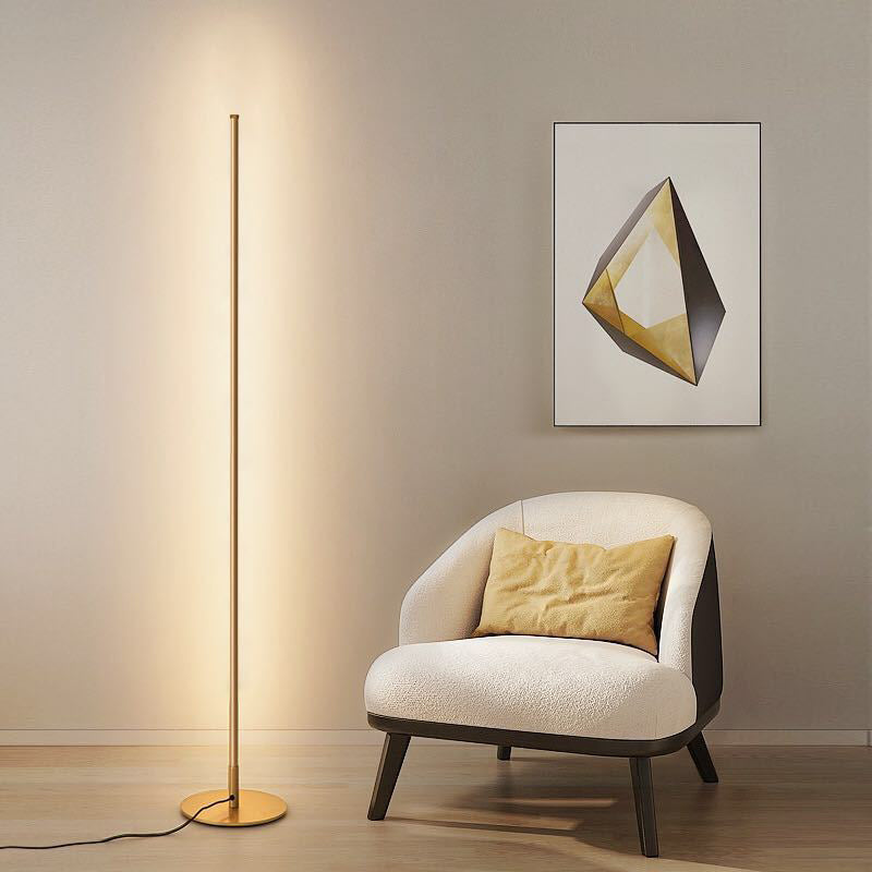 Simple Linear Floor Lamp Metallic Bedroom LED Standing Lamp Fixture