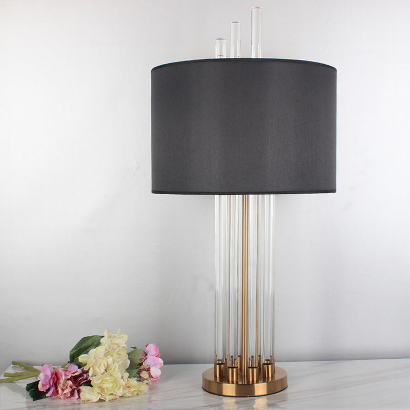 Cylinder Crystal Desk Light Simplicity Fabric 1 Head Black Table Lamp for Dining Room