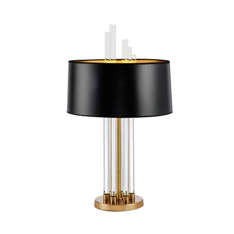 Cylinder Crystal Desk Light Simplicity Fabric 1 Head Black Table Lamp for Dining Room