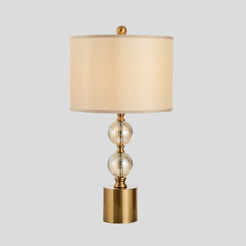 Gold Cylindrical Table Light Modernist 1 Head Fabric Small Desk Lamp with Metal Base