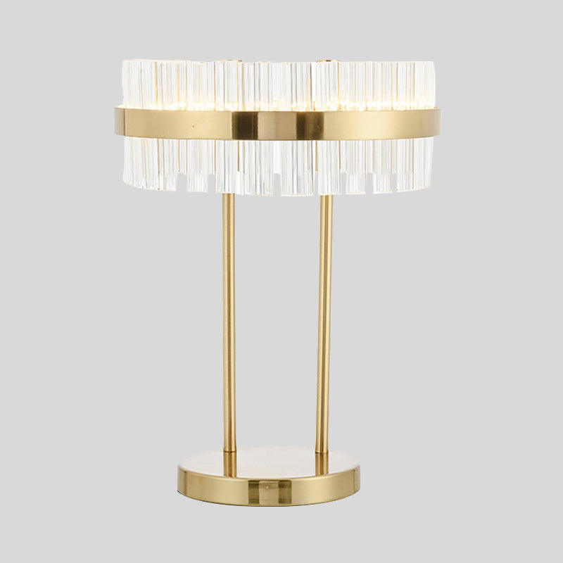 Modernism Drum Table Light Hand-Cut Crystal LED Small Desk Lamp in Gold for Bedroom