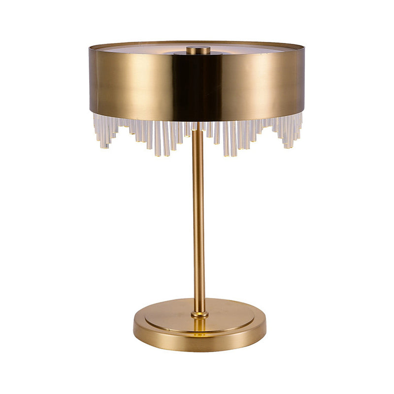 Modernist 1 Head Crystal Desk Light Gold Cylinder Night Table Lamp with Metallic Shade