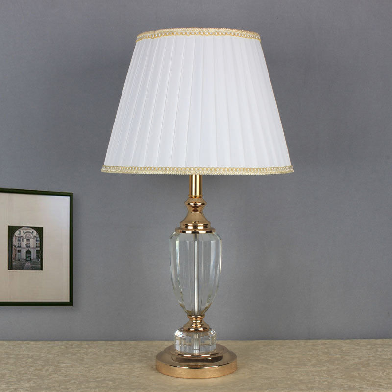 Modernist Tapered Drum Task Light Fabric 1 Head Nightstand Lamp in White for Bedside