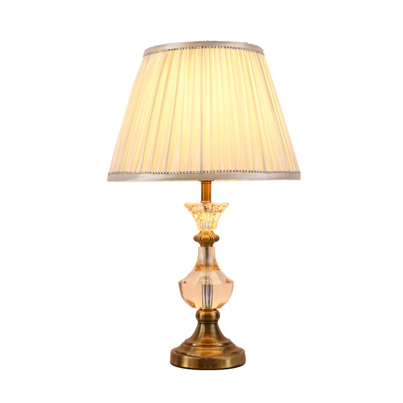 Lampada da scrivania del barattolo moderno cristallo smussati 1 lampadina da tavolo beige con tonalità in tessuto cono