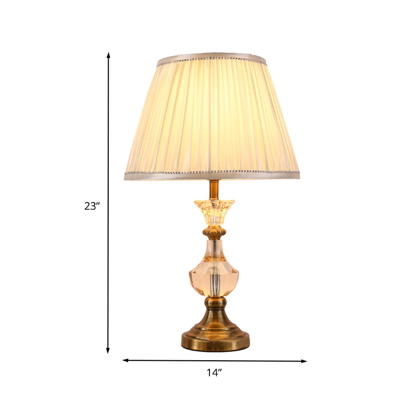 Lampada da scrivania del barattolo moderno cristallo smussati 1 lampadina da tavolo beige con tonalità in tessuto cono