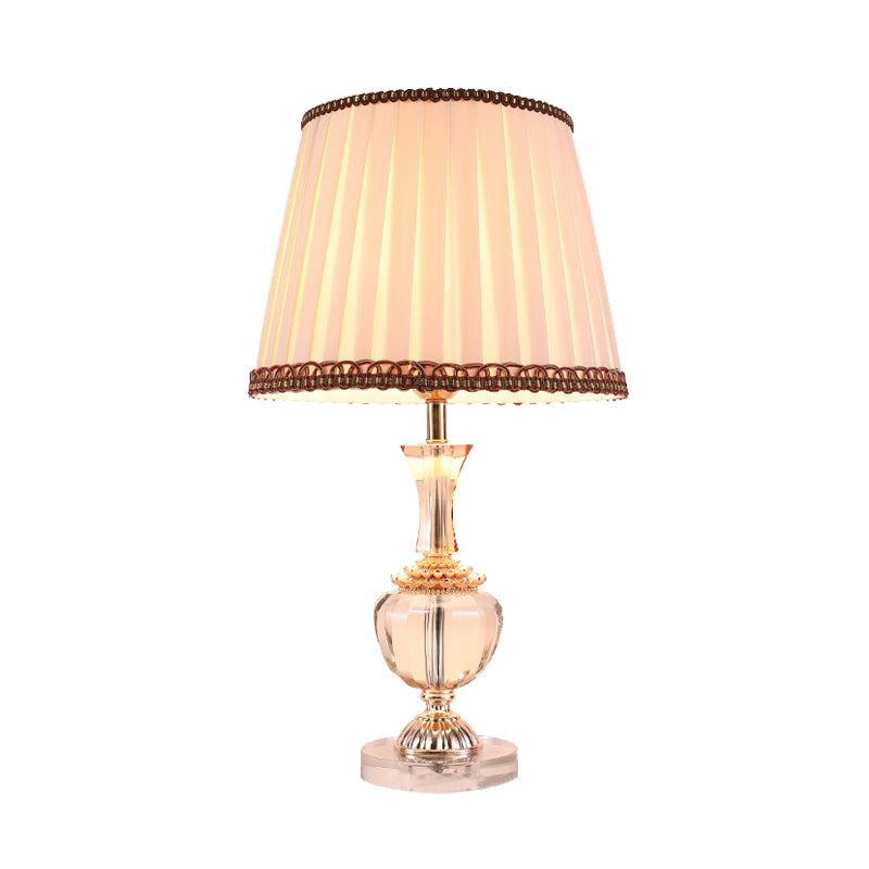 Pleated Fabric Task Light Modern 1 Head Beige Reading Lamp with Faux-Braided Detailing