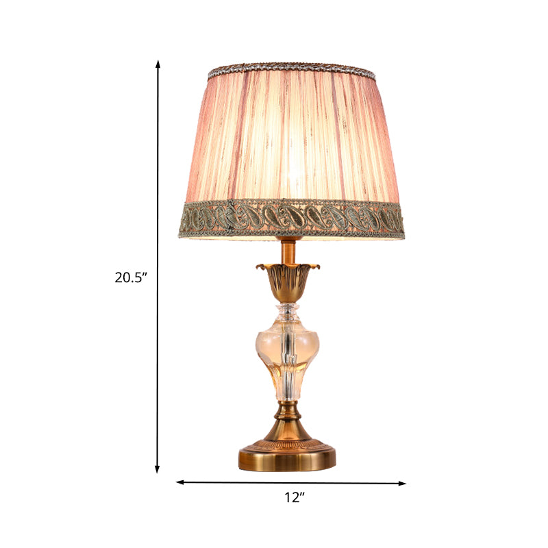 1 Bulb Living Room Crystal Desk Lamp Nordic Pink Table Light with Conical Fabric Shade