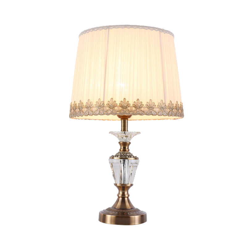 Tamburo cristallo di cristallo leggero modernismo tessuto 1 comodino lampada in blu/beige