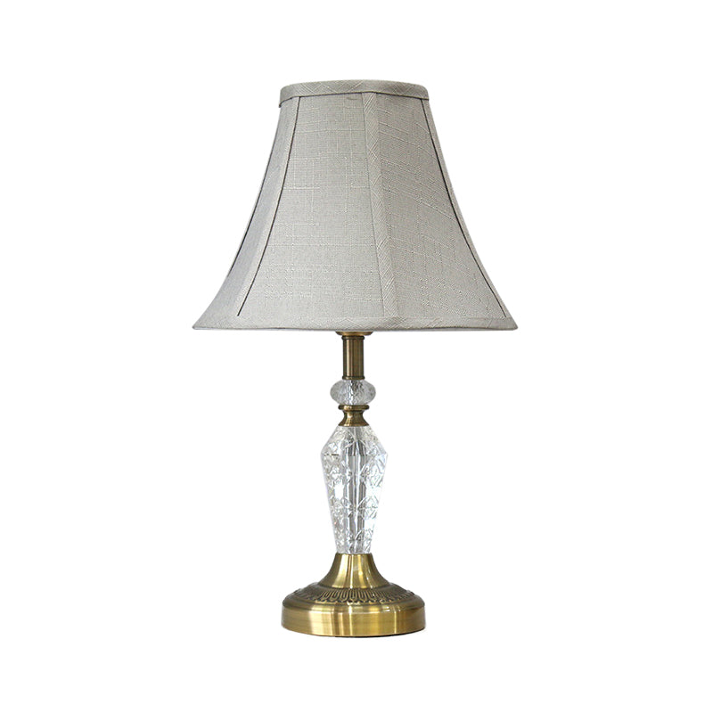 Paneled Bell Crystal Task Lighting Contemporary Fabric 1 Head Nightstand Lamp in Grey