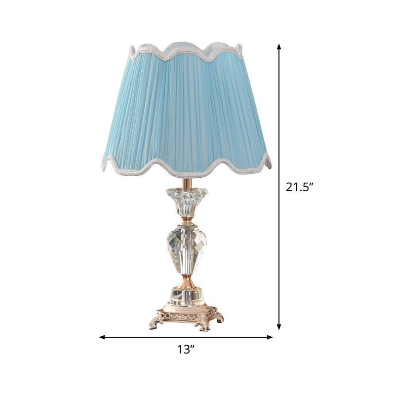 Fabric Cone Table Light Modern 1 Head Desk Lamp in Blue with Sculpted Bronze Metal Base