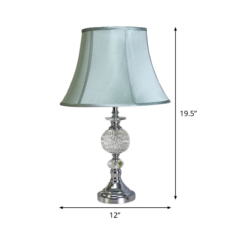 1 Head Dining Room Desk Lamp Nordic Blue Task Light with Paneled Bell Fabric Shade