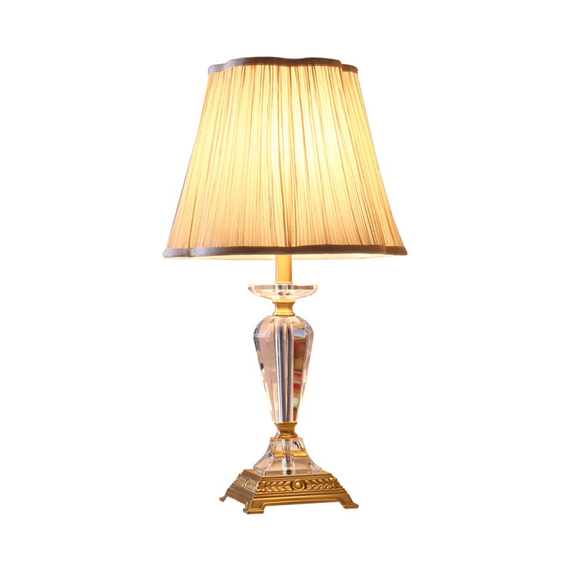 Tapered Table Lamp Modern Beveled Crystal 1 Bulb Task Light in Beige with Fabric Shade