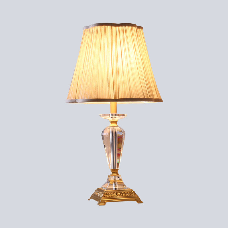 Tapered Table Lamp Modern Beveled Crystal 1 Bulb Task Light in Beige with Fabric Shade