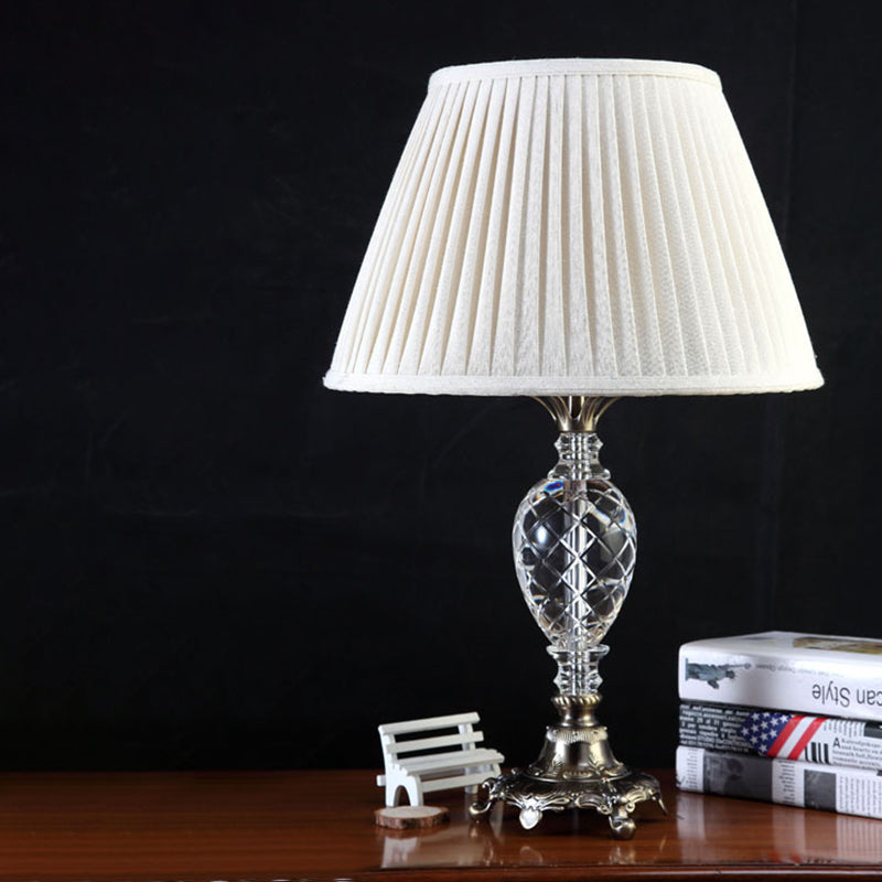 Pleated Fabric Desk Lamp Modern 1 Head White Task Light with Sculpted Bronze Metal Base