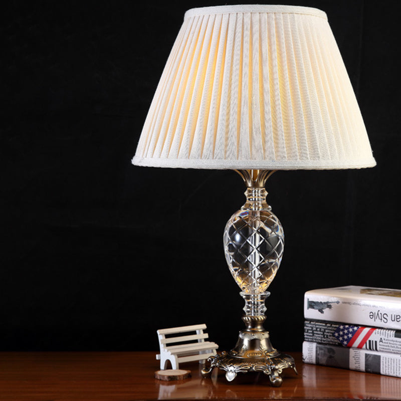 Pleated Fabric Desk Lamp Modern 1 Head White Task Light with Sculpted Bronze Metal Base