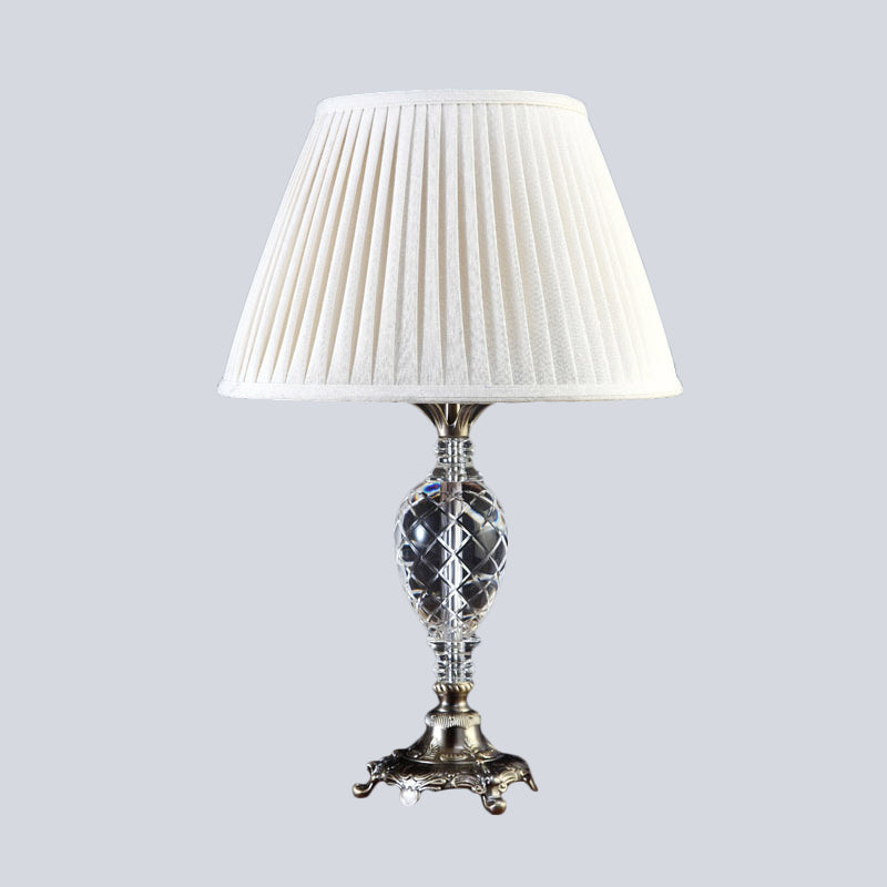 Pleated Fabric Desk Lamp Modern 1 Head White Task Light with Sculpted Bronze Metal Base