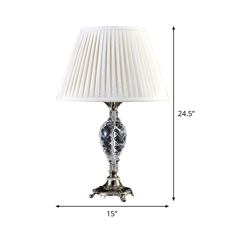 Pleated Fabric Desk Lamp Modern 1 Head White Task Light with Sculpted Bronze Metal Base