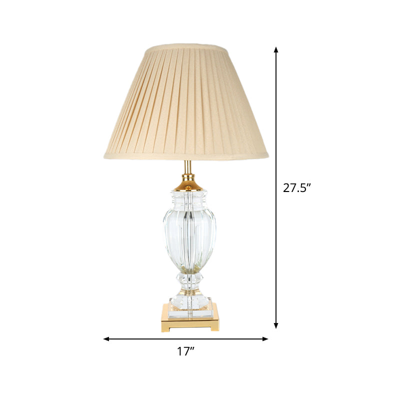 Contemporary 1 Head Crystal Table Light Beige Conical Small Desk Lamp with Fabric Shade