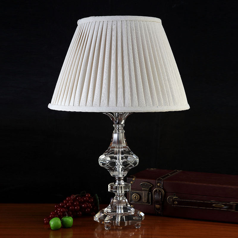 Contemporary Baluster Reading Light Faceted Crystal 1 Bulb Nightstand Lamp in White