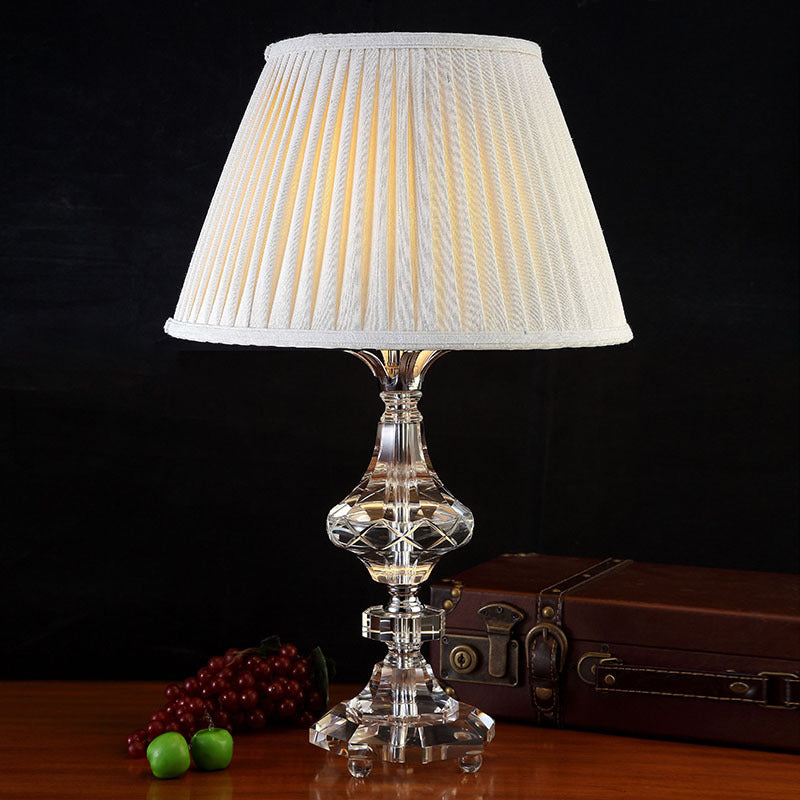 Contemporary Baluster Reading Light Faceted Crystal 1 Bulb Nightstand Lamp in White