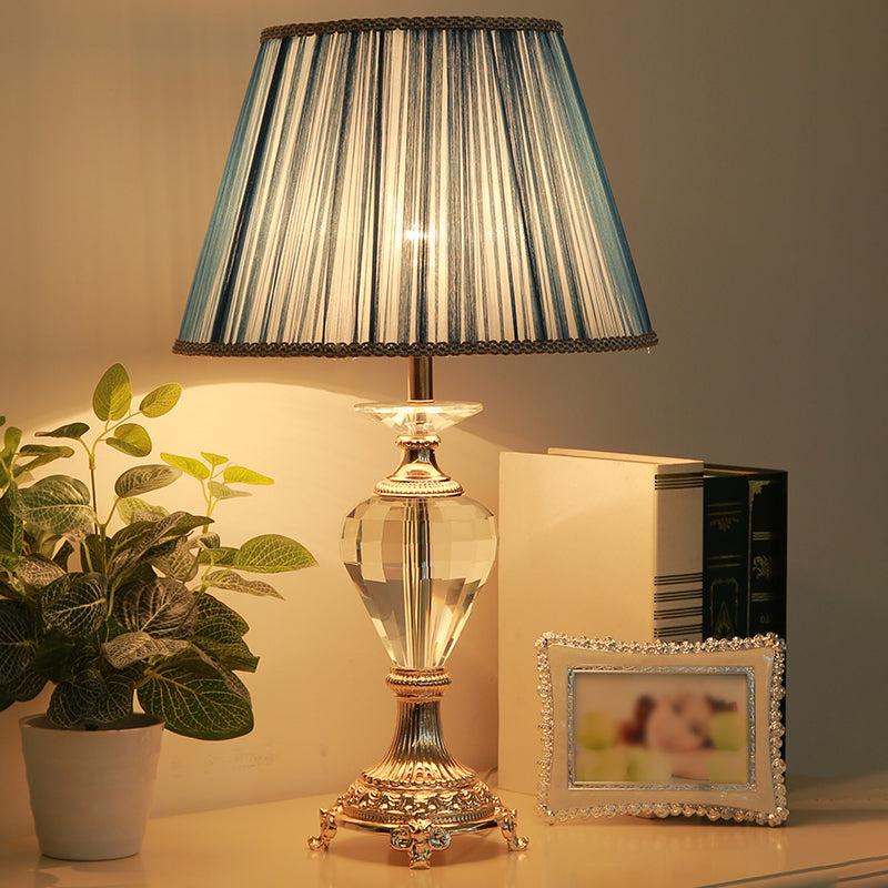 Shaded Desk Lamp Modern Fabric 1 Bulb Blue Table Light with Sculpted Copper Metal Base