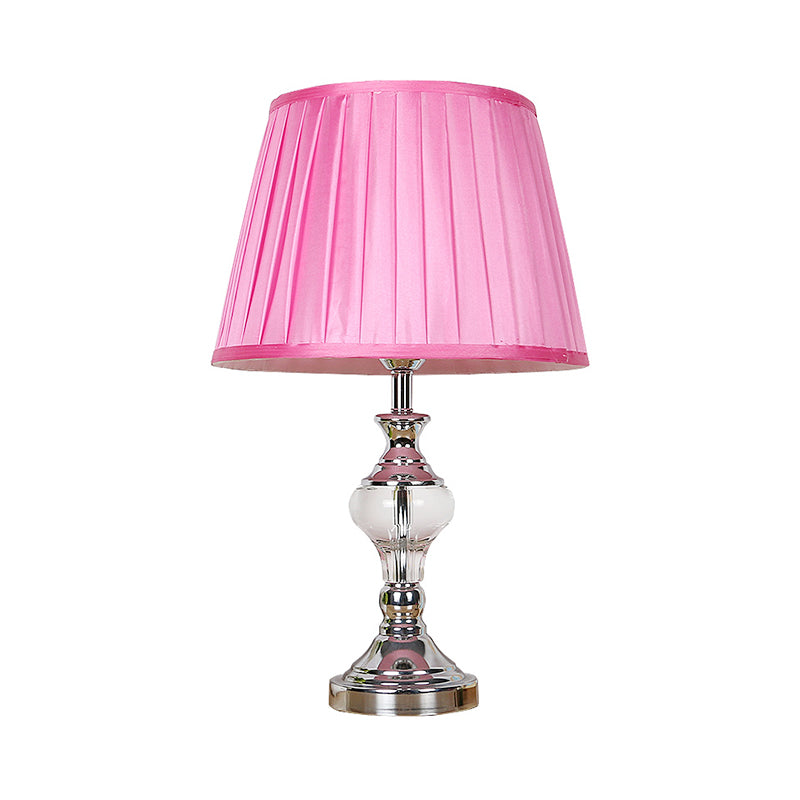 1 Head Pleated Crystal Nightstand Lamp Modern Fabric Reading Book Light in Rose Red