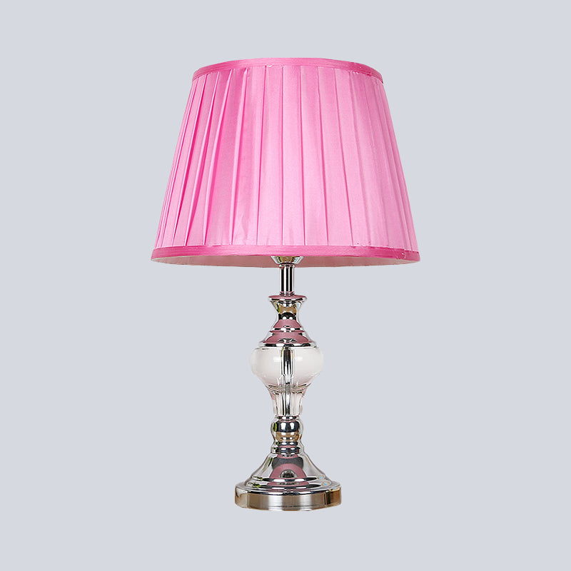 1 Head Pleated Crystal Nightstand Lamp Modern Fabric Reading Book Light in Rose Red