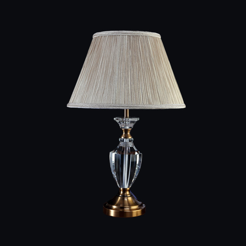 Contemporary 1 Head Desk Light Beige Wide Flare Night Table Lamp with Fabric Shade