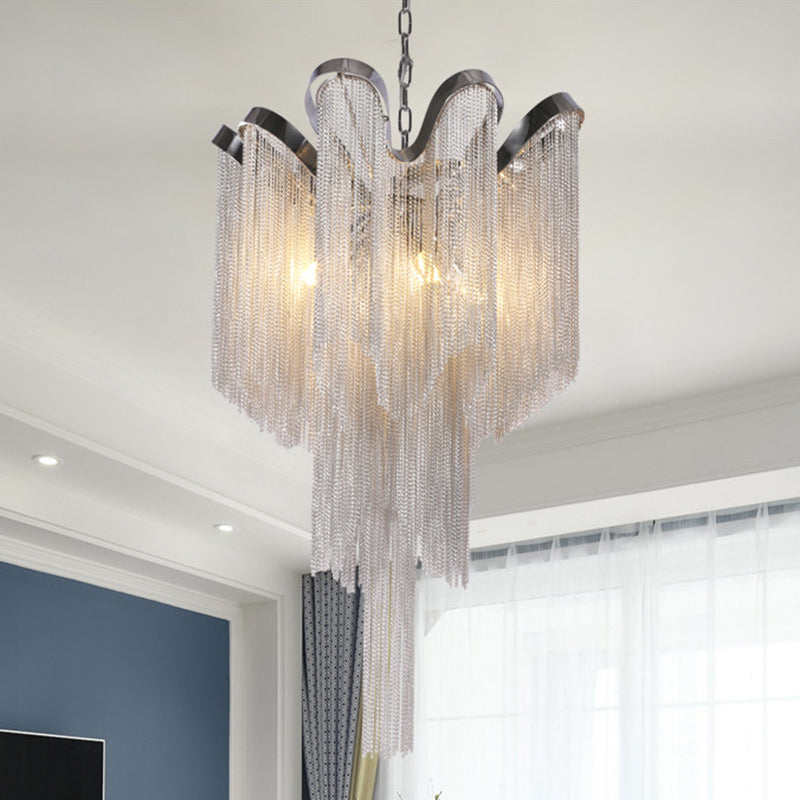 Lustre de lustre en métal moderniste 4 lumières 4 lumières argent suspendu plafonnier luminaire