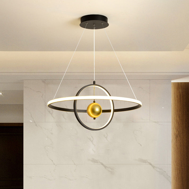 Black/White Orbit LED Ceiling Pendant Light Contemporary Acrylic Chandelier in Warm/White Light