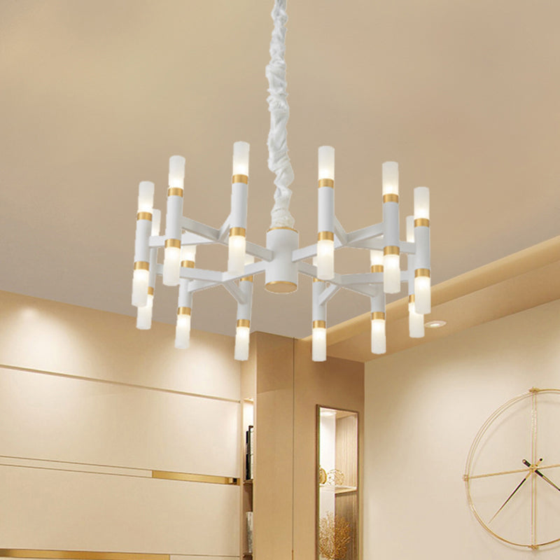 24/36/60 Lights LED Bedroom Chandelier with Tubular Iron Shade Modern Black/White Ceiling Pendant