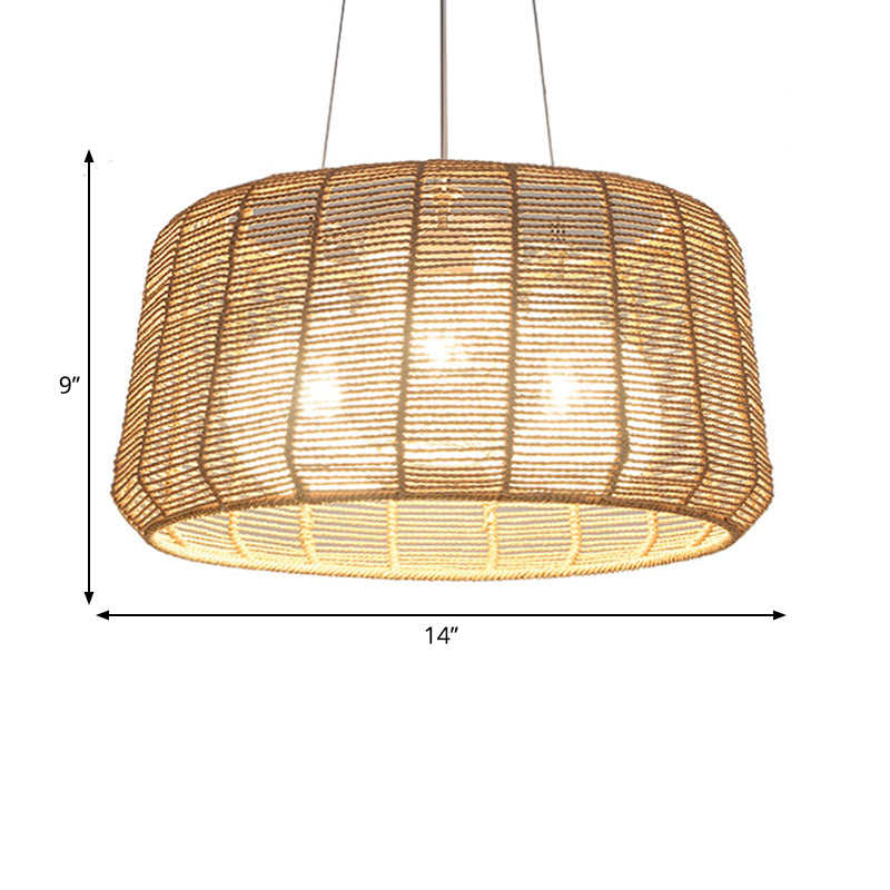 Corda tamburo/lampada del soffitto a goccia moderna 1 lampadina a sospensione in legno per soggiorno