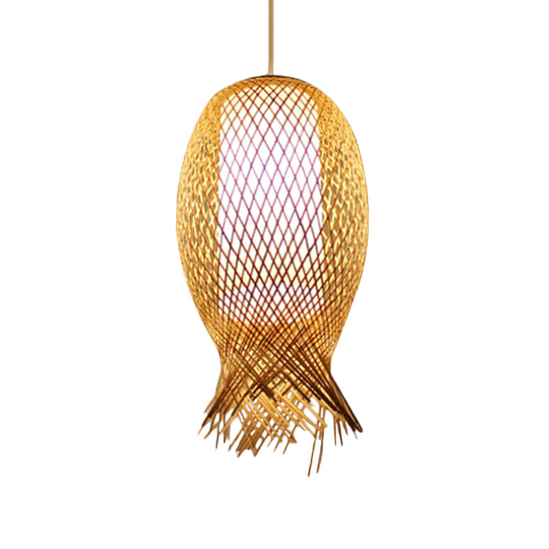 Suspension de baril Pendant Retro Bamboo 1 Kit de lumière en bois de bulbe avec teinte blanche cylindrique intérieure