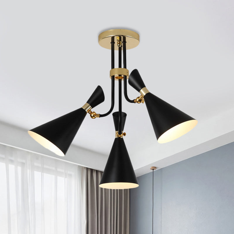 Iron Flared Drop Pendant Modern 3/5-Light Black Chandelier Light Fixture for Dining Room