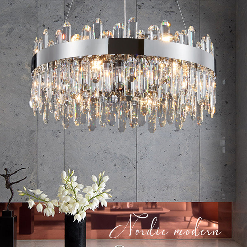 Wheel Shape Chandelier Light Modern Crystal 1-Light Chandelier Lighting Fixture in Silver