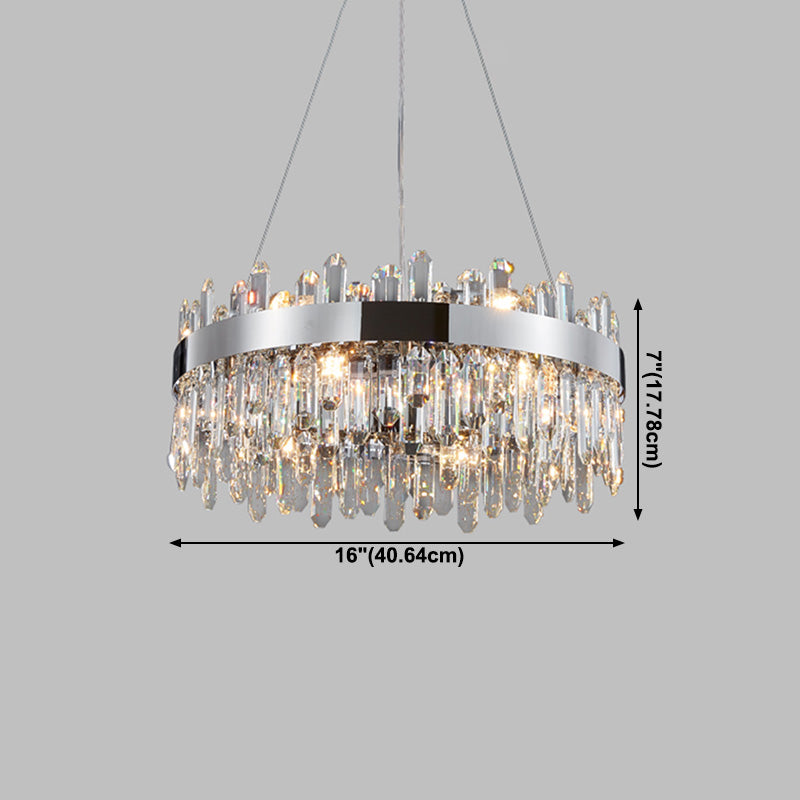 Wheel Shape Chandelier Light Modern Crystal 1-Light Chandelier Lighting Fixture in Silver