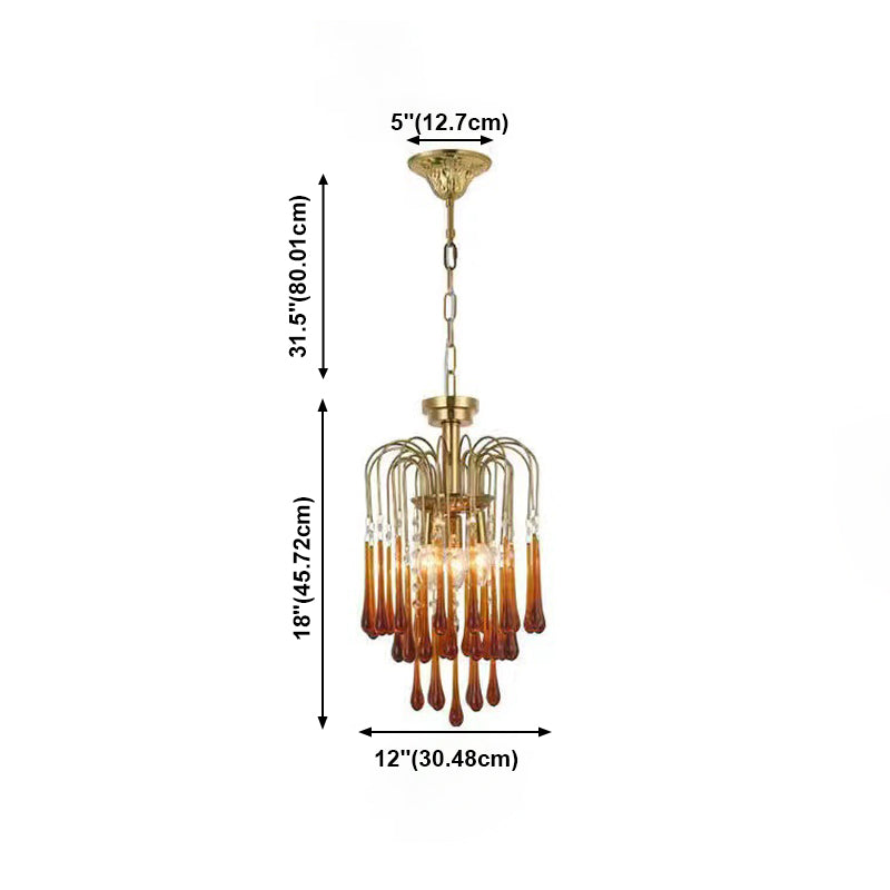 American Metal Chandelier Brown Teardrop Shape Hanging Light for Bedroom