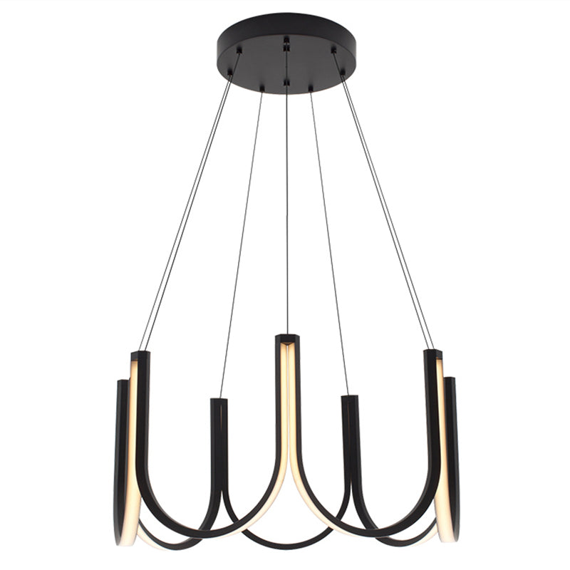 Black Geometric Chandelier Modern LED Hanging Light with Aluminum for Bedroom