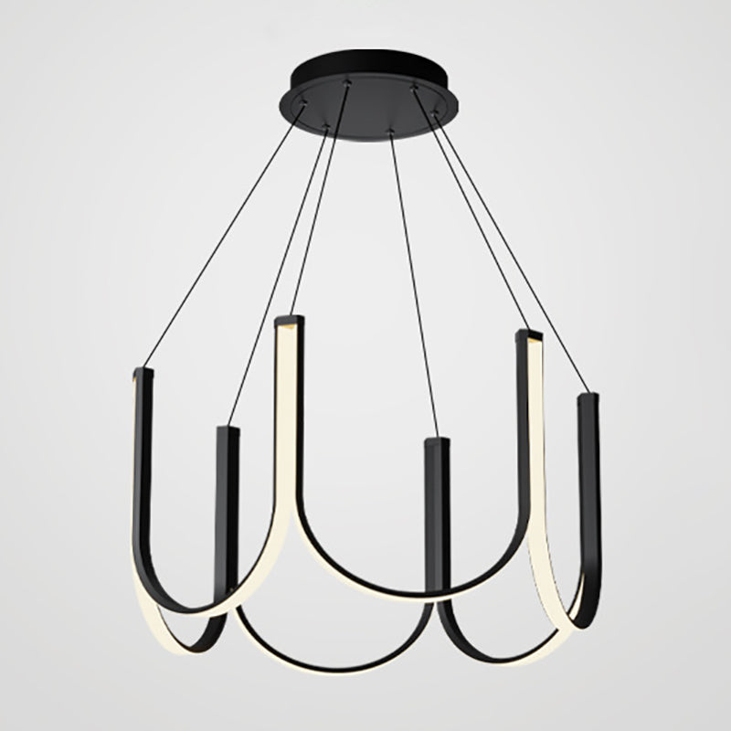 Black Geometric Chandelier Modern LED Hanging Light with Aluminum for Bedroom