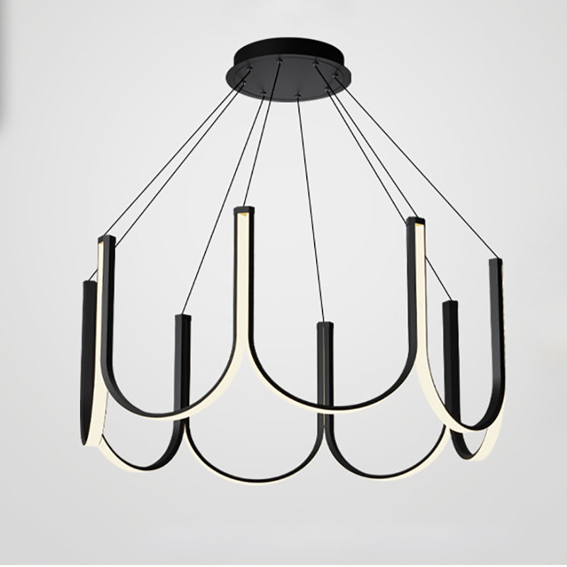 Black Geometric Chandelier Modern LED Hanging Light with Aluminum for Bedroom