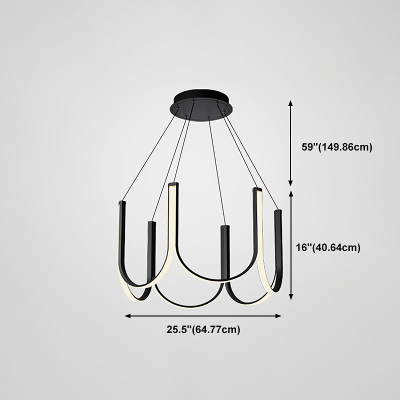 Black Geometric Chandelier Modern LED Hanging Light with Aluminum for Bedroom