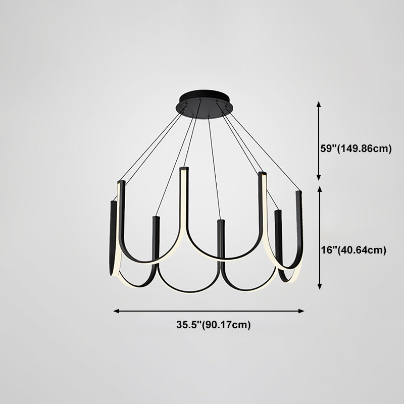 Black Geometric Chandelier Modern LED Hanging Light with Aluminum for Bedroom