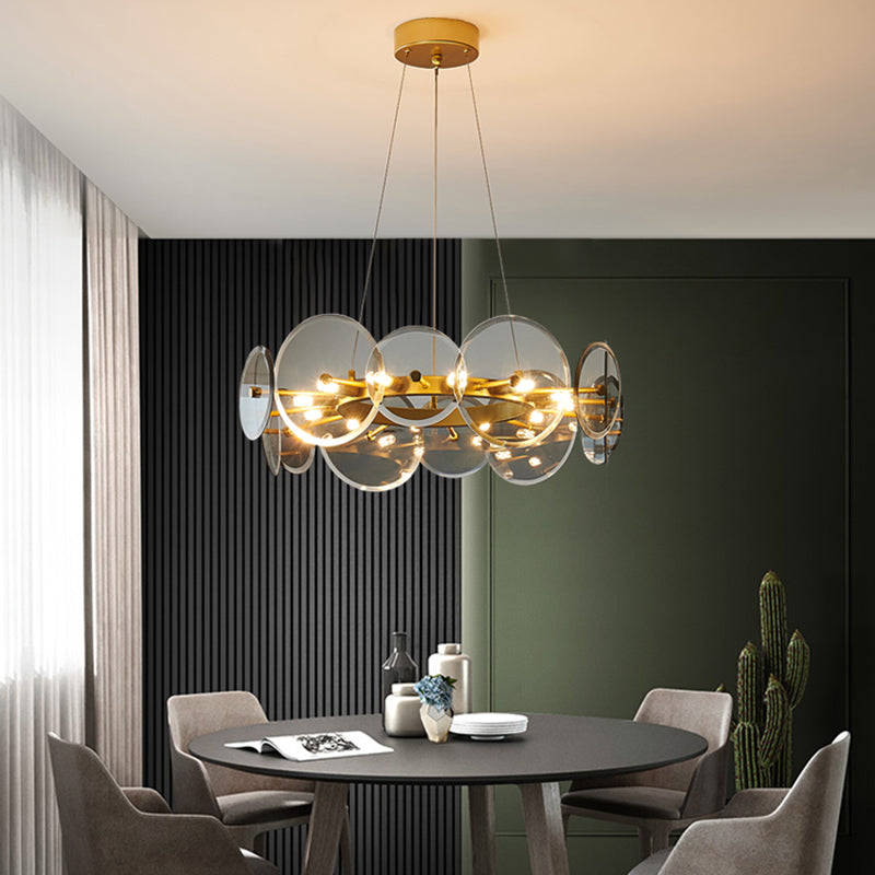 Gol Cercle Chandelier Modern Multi Light Hanging Light avec verre pour chambre à coucher