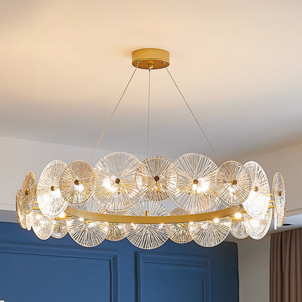 Gol Cercle Chandelier Modern Multi Light Hanging Light avec verre pour chambre à coucher