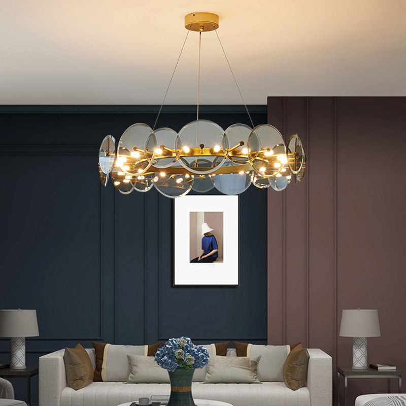 Gol Cercle Chandelier Modern Multi Light Hanging Light avec verre pour chambre à coucher