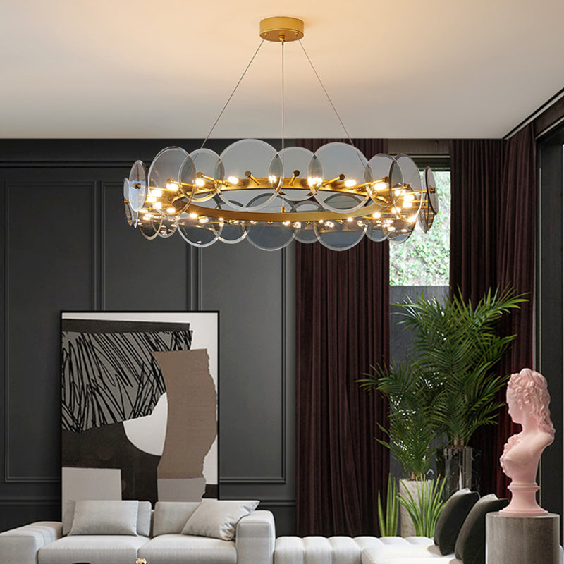 Gol Cercle Chandelier Modern Multi Light Hanging Light avec verre pour chambre à coucher