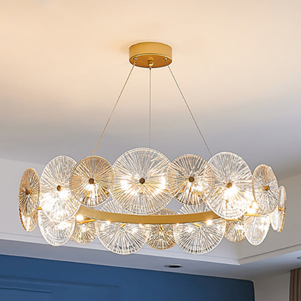 Gol Cercle Chandelier Modern Multi Light Hanging Light avec verre pour chambre à coucher